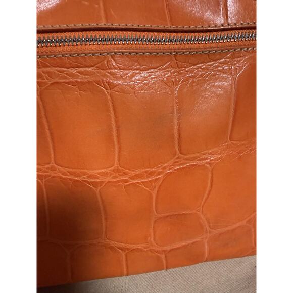 Dooney & Bourke Tote Bag Croc Embossed Leather Orange Satchel Made in Italy - Picture 10 of 14